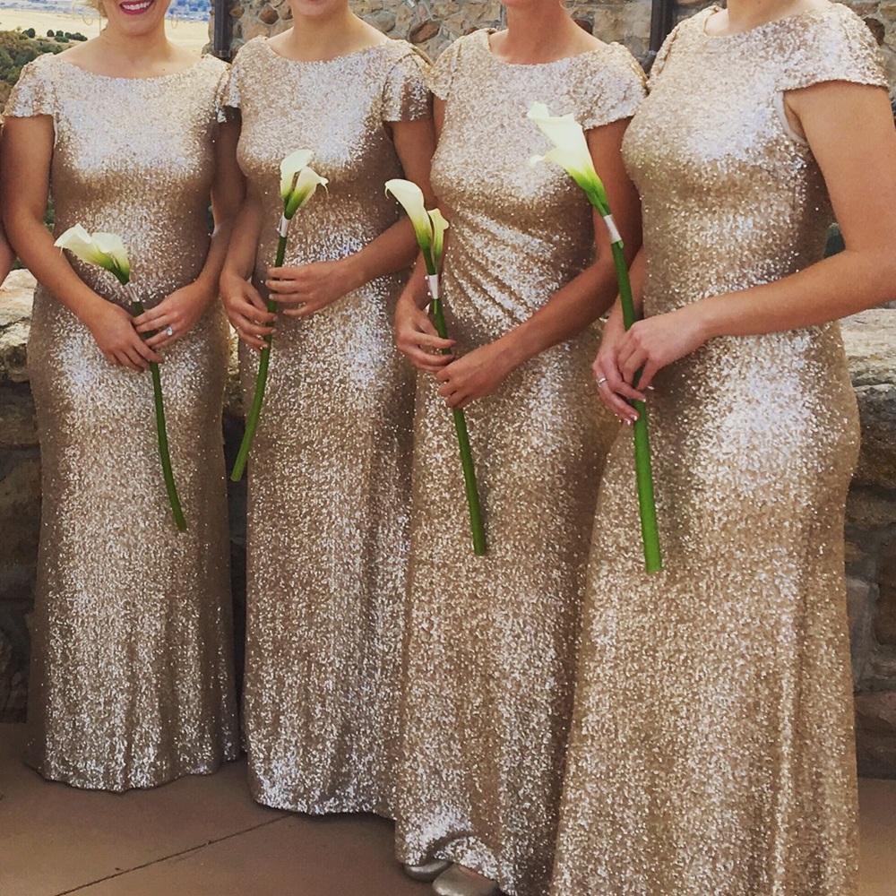 SORELLA VITA Gold Sequin Cap Sleeve Bridesmaid Gown